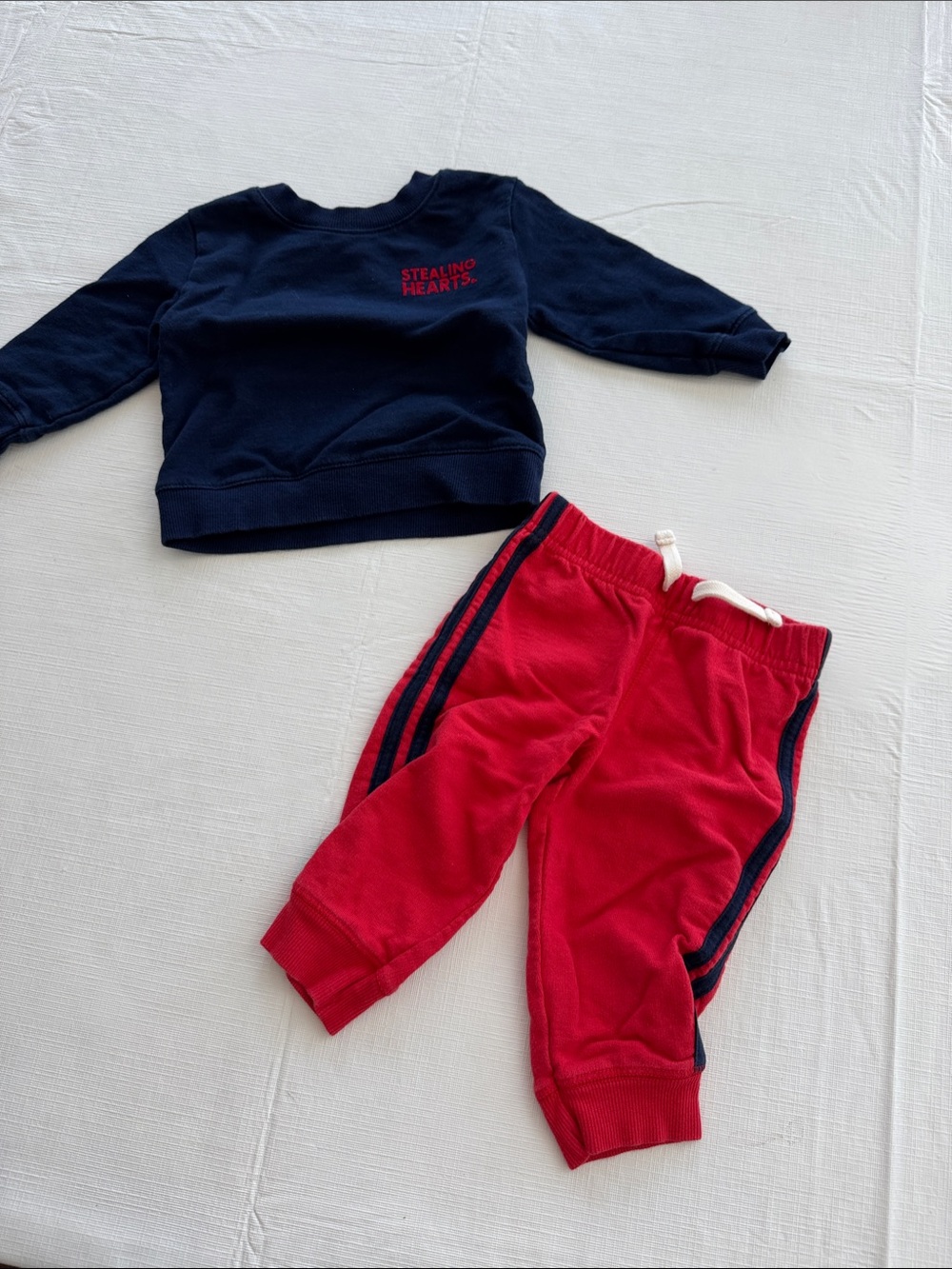 Valentine’s Day Red Jogger Pants with Navy Side Stripes
